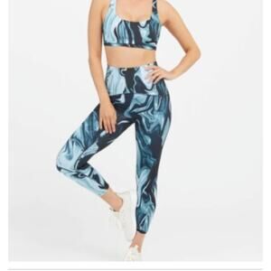 Spanx NWT Booty Boost 7/8 Printed Marble Leggings Pants Marbled Blue Women's XS